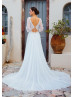 Long Sleeve Ivory Lace Chiffon Tie Back Wedding Dress